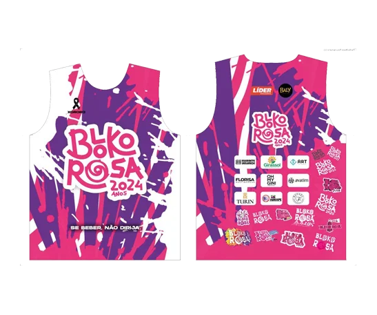 Abadá oficial Bloko Rosa 2024, frente e costas